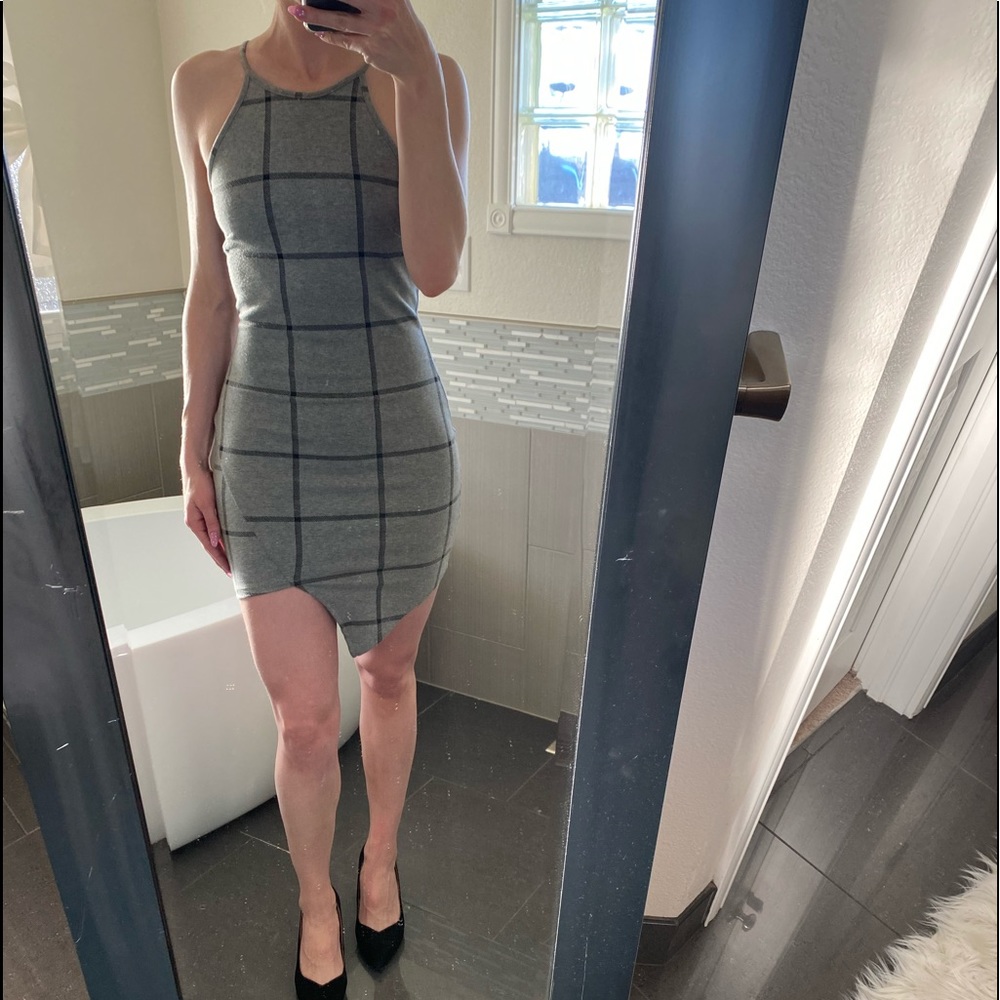 Lovely Day Asymmetrical Gray Mini Dress